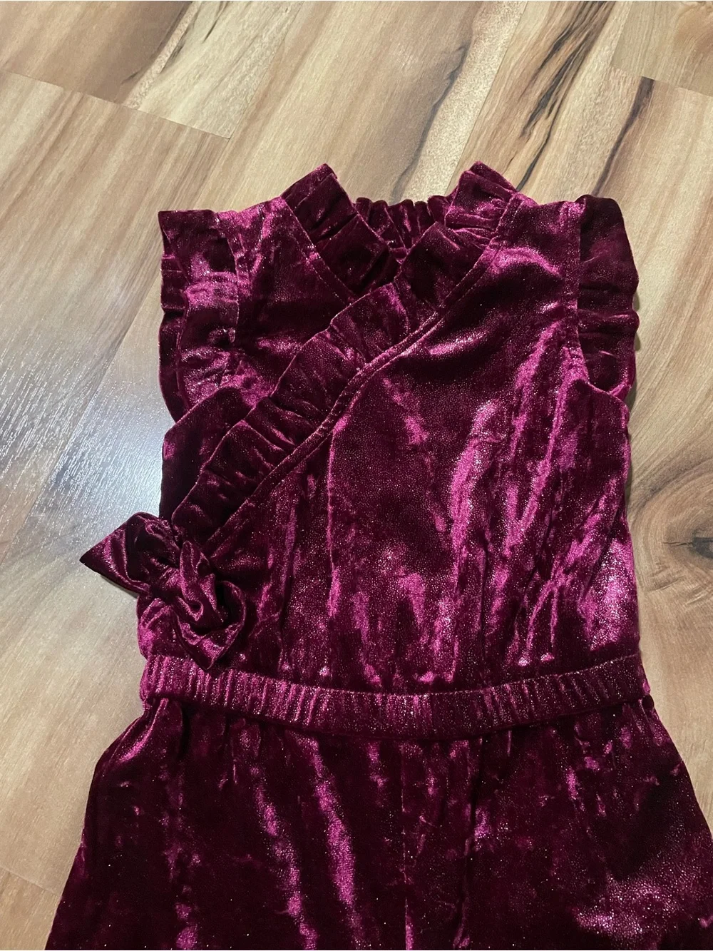Genuine Kids OshKosh Baby Girl Burgundy Velvet Ruffle Jumpsuit 2T